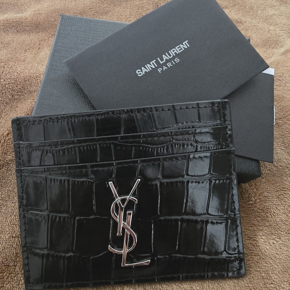 Saint Laurent Black Crocodile Embossed Card Holder - Picture 1 of 4